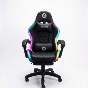 SILLA GAMER ALIVER NEGRO - AL-GC9980 MASAJEADOR LUCES PARLANTES
