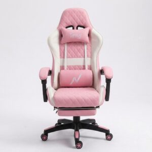 SILLA GAMING CHAIR TYPHON BK RS ROSA Y BLANCA APOYA PIES