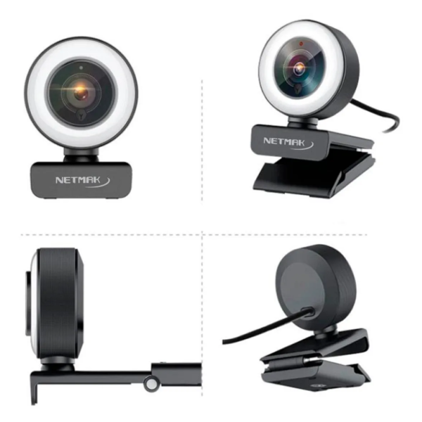 Webcam Netmak Web04 FHD 1080p USB c/ Micrófono Integrado + Aro Luz LED NM-WEB04